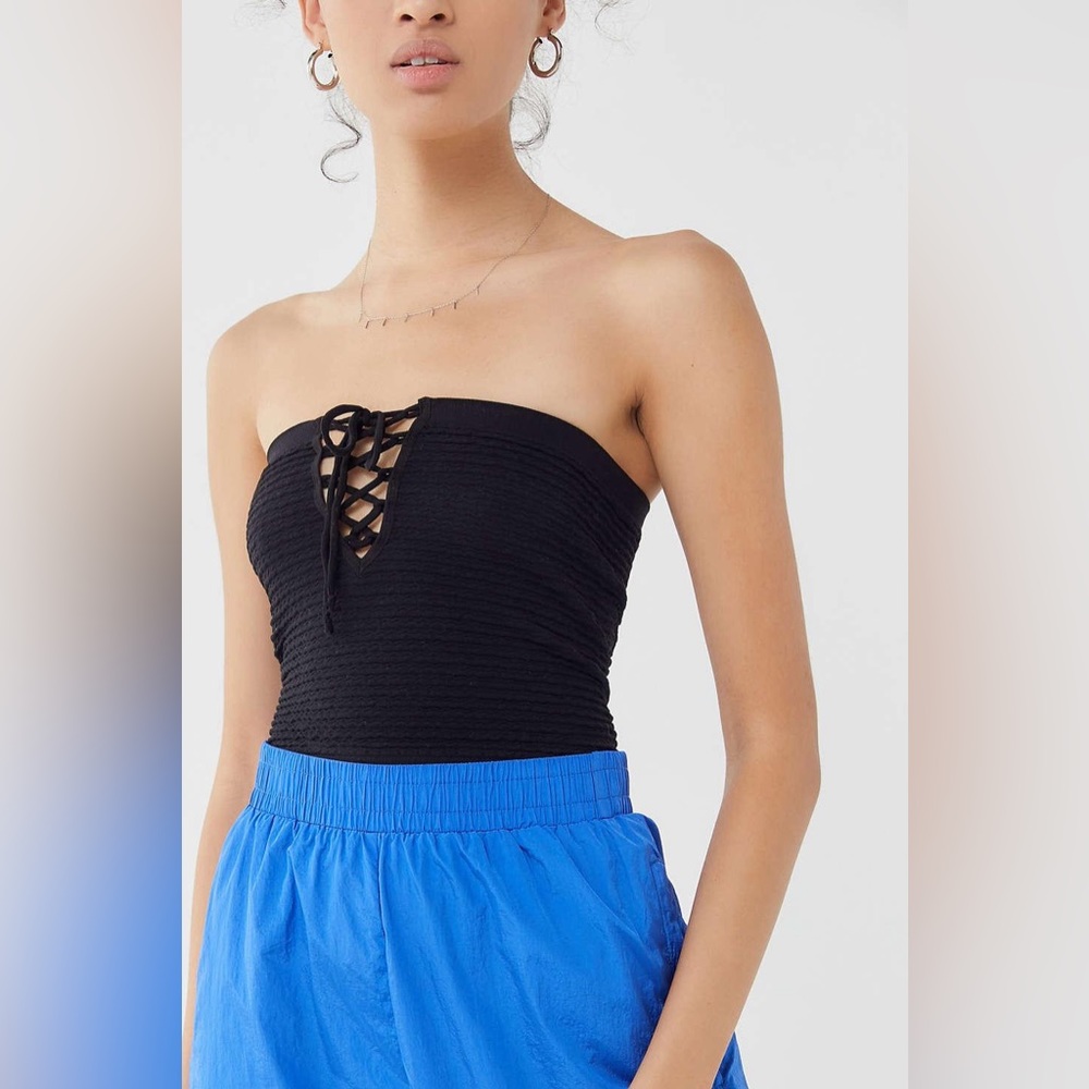 Urban outfitters “Out From Under Lace Out Textured Seamless Lace-Up Cropped Top”